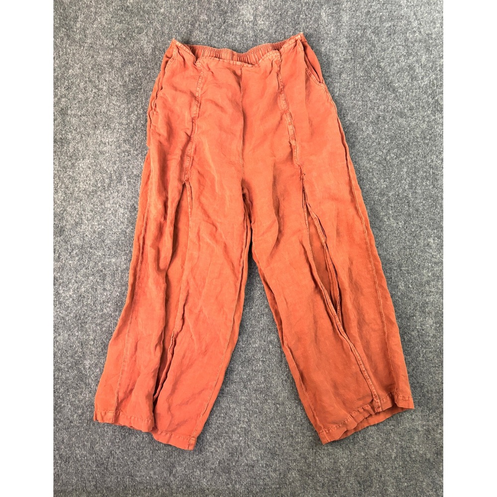 YFB Women's Rust Wide Leg Cropped Pants Elastic Waist Boho Medium